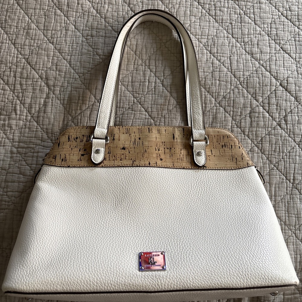 Ralph Lauren Hanway Off-white Leather W/cork Accent, Gold Interior! 13" x 10"